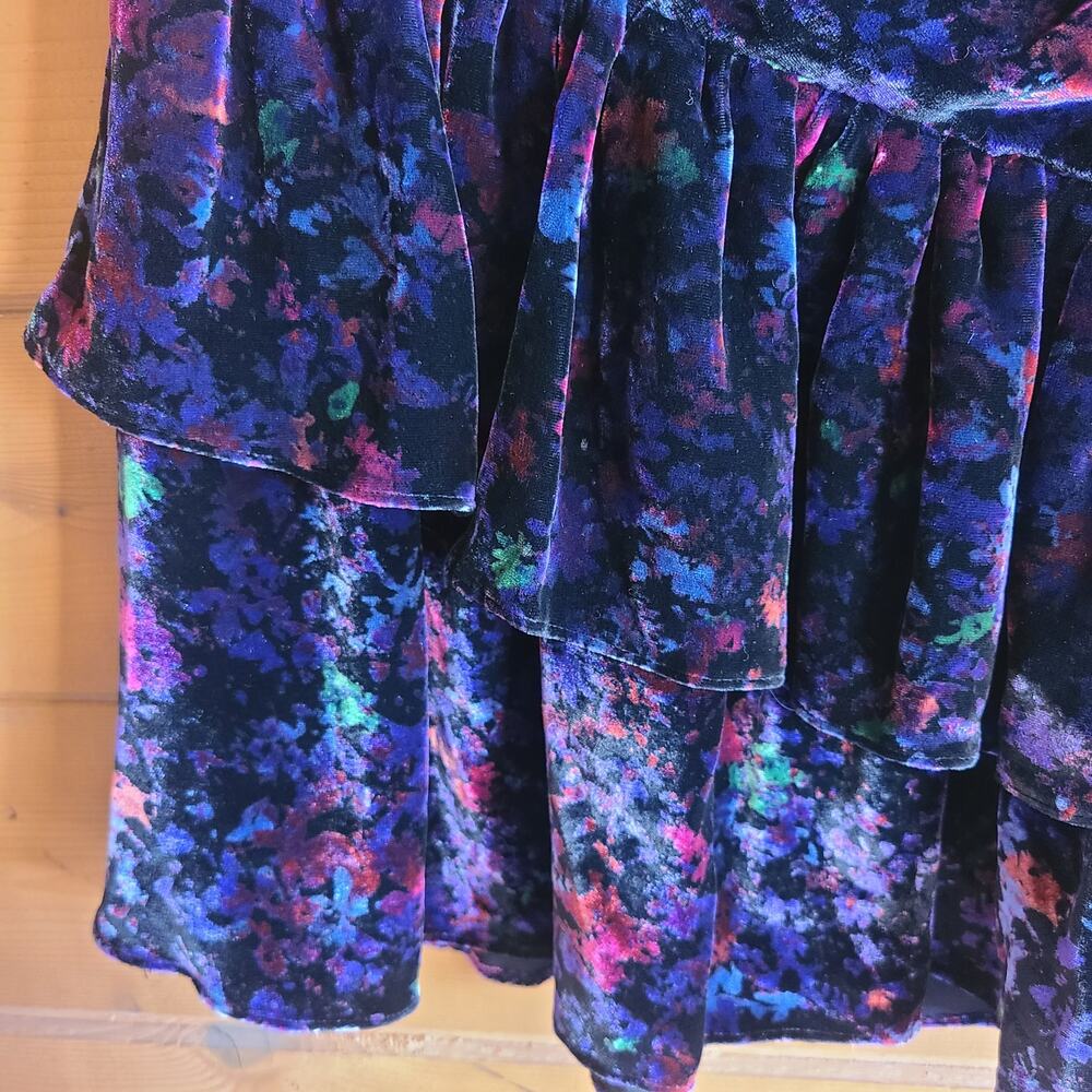 Ramy Brook Printed Malbec Skirt 4 Floral Multicolor Velvet Mini Ruffled Tiers - Picture 4 of 7